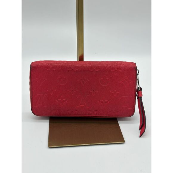 Louis Vuitton PINK red MONOGRAM EMPREINTE‎ CLEMENCE WALLET! GUC - Picture 1 of 10